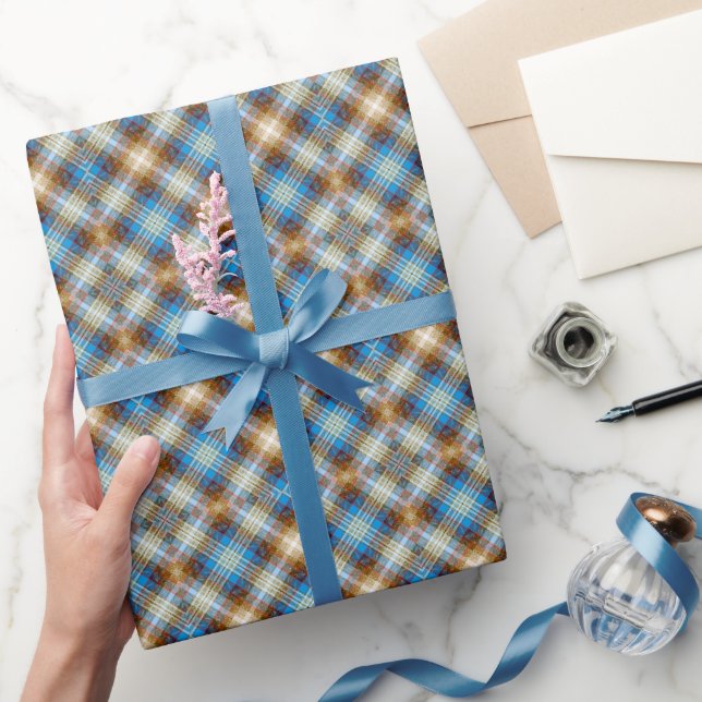 Blue Bronze Rustic Tartan Plaid Gingham Pattern Wrapping Paper (Gifting)