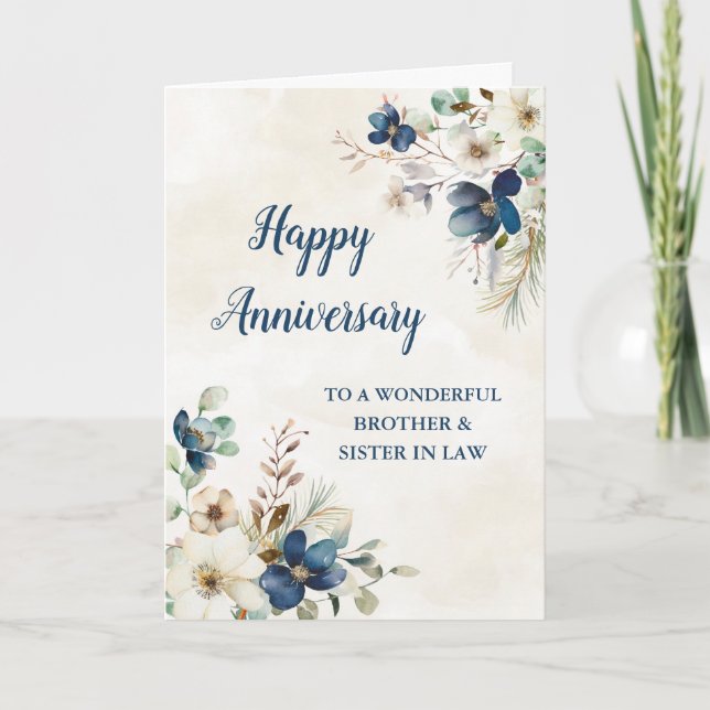 Blue Brother & Sister in Law Wedding Anniversary Card (Front)