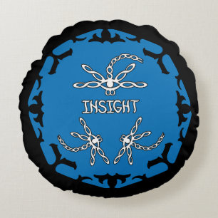Blue, Brow 3rd Eye Chakra "Insight" Dragonflies Round Cushion