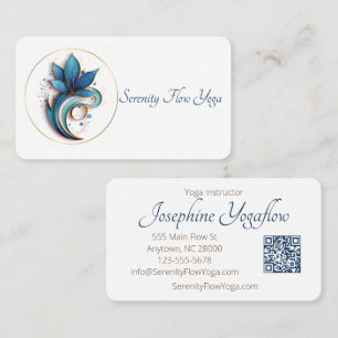 Blue Brown Abstract Lotus Elegant stylish QRC Business Card