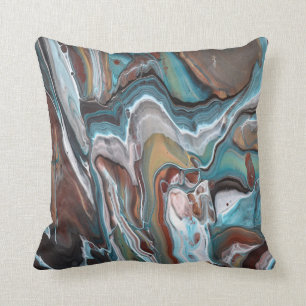 Blue Brown Agate Geode Abstract Fluid Art Cushion