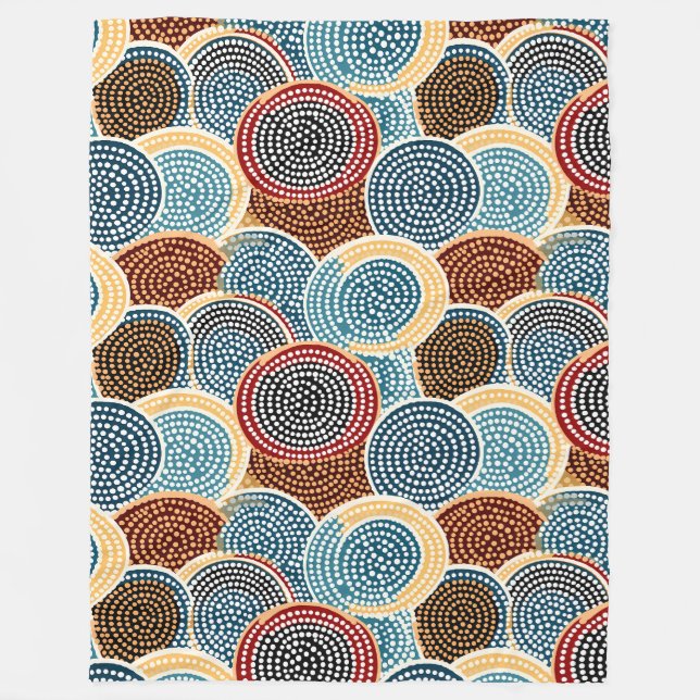 Blue,Brown and Cream Circle Dot Pattern Fleece Blanket (Front)