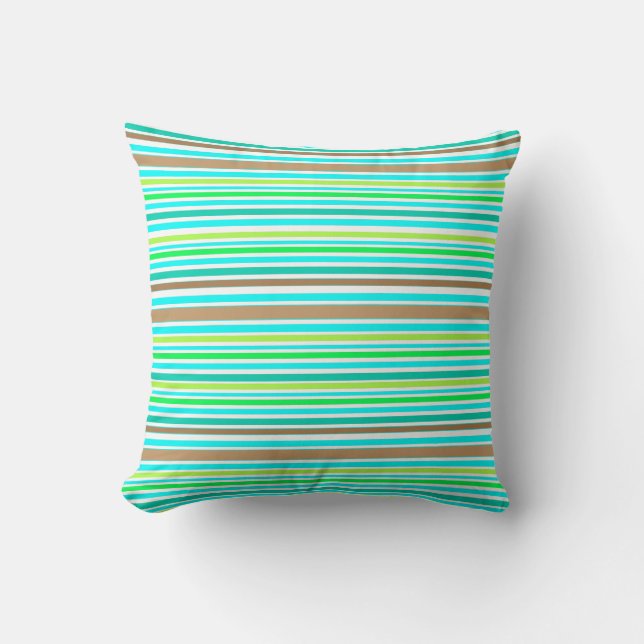 Blue Brown and Green Spring Stripes Modern Pattern Cushion (Front)