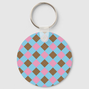 Blue, brown and pink plaid pattern key ring