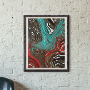Blue, Brown and Red Fluid Abstract Art  Photo Print