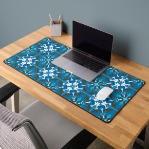 Blue, brown and white Azulejo Desk Mat
