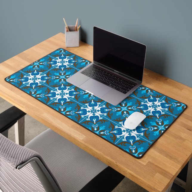 Blue, brown and white Azulejo  Desk Mat (Office 2)