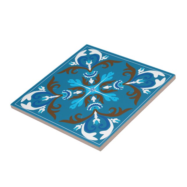 Blue, brown and white Azulejo  Tile (Side)