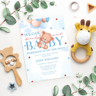 Blue Brown Baby Boy Bearly Wait Baby Shower Invitation