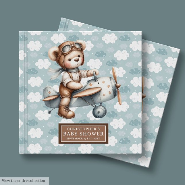 Blue Brown Baby Shower Guest Book Teddy Bear Pilot (Blue Brown Baby Shower Guest Book Teddy Bear Pilot)