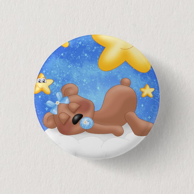 Blue Brown Bear 3 Cm Round Badge (Front)