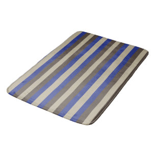 Blue Brown Beige Vertical Stripe Bath Mat