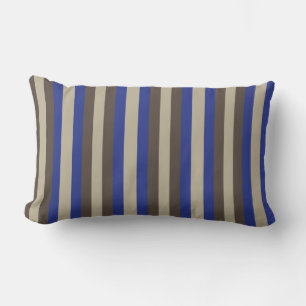 Blue Brown Beige Vertical Stripe  Lumbar Cushion