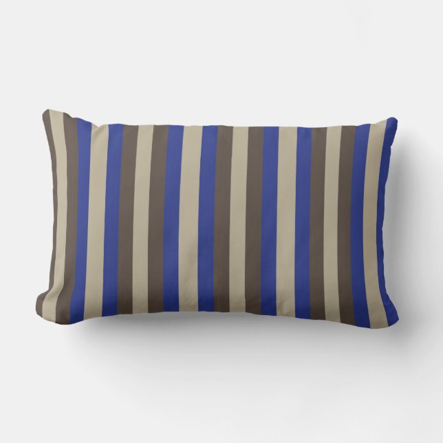 Blue Brown Beige Vertical Stripe  Lumbar Cushion (Front)