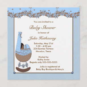 Blue Brown Cradle Ethnic Boy Shower Invitation