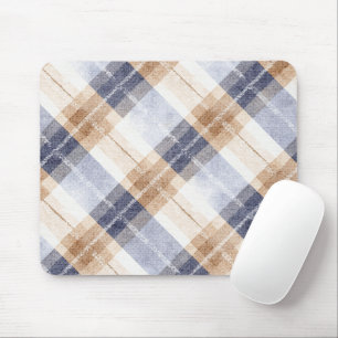 Blue Brown Cream Plaid Stripes Mouse Mat