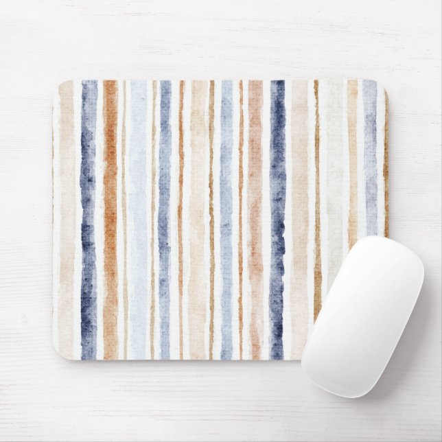 Blue Brown Cream Stripes Mouse Mat (With Mouse)