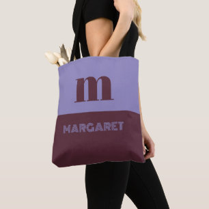 blue & brown custom initial name modern tote bag