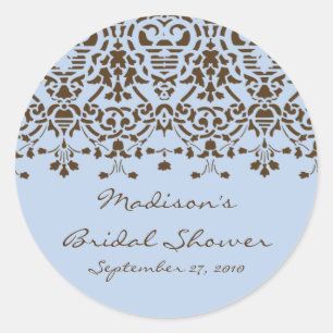 Blue & Brown Damask Bride Shower Sticker