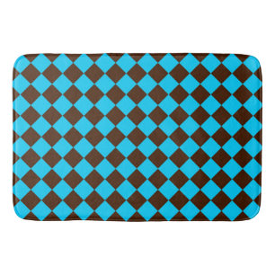Blue Brown Diamond Chequered Pattern Bath Mat