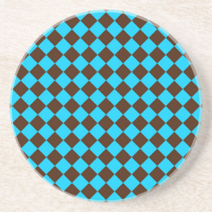 Blue Brown Diamond Chequered Pattern Coaster