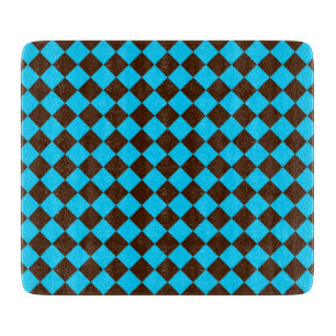 Blue Brown Diamond Chequered Pattern Cutting Board