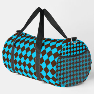 Blue Brown Diamond Chequered Pattern	 Duffle Bag