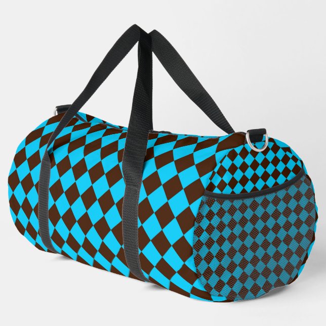 Blue Brown Diamond Chequered Pattern	 Duffle Bag (Right Corner)