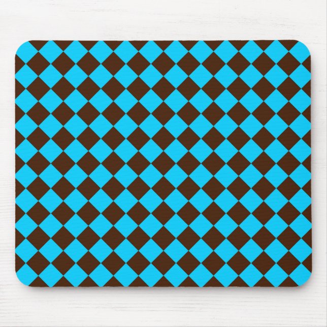 Blue Brown Diamond Chequered Pattern Mouse Mat (Front)