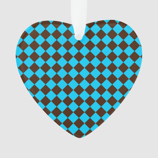 Blue Brown Diamond Chequered Pattern Ornament (Front)