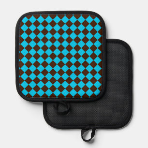 Blue Brown Diamond Chequered Pattern	 Pot Holder