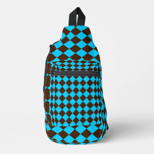 Blue Brown Diamond Chequered Pattern Sling Bag