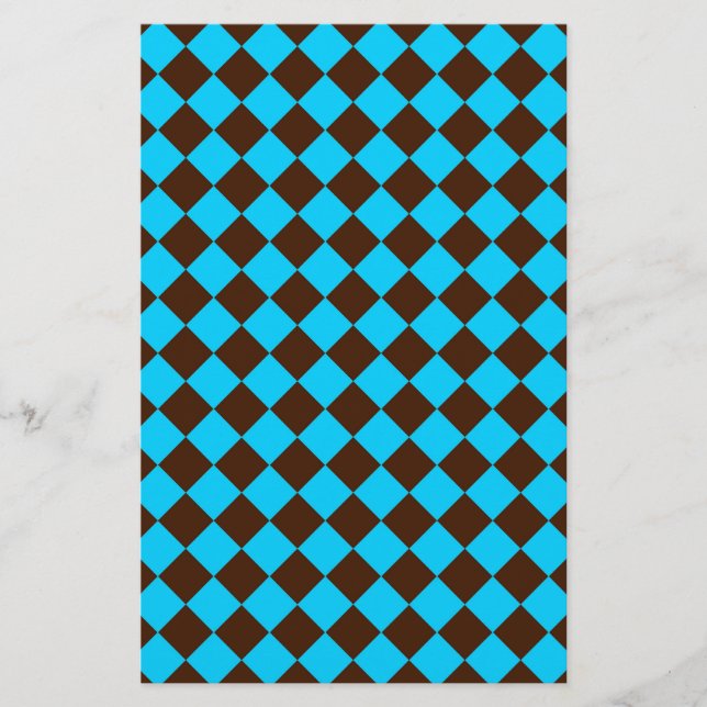 Blue Brown Diamond Chequered Pattern Stationery (Front)