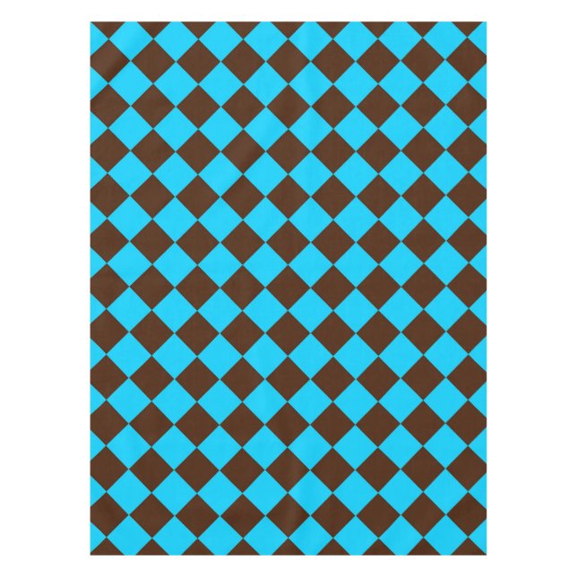 Blue Brown Diamond Chequered Pattern Tablecloth (Front)