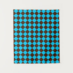 Blue Brown Diamond Chequered Pattern	 Tapestry