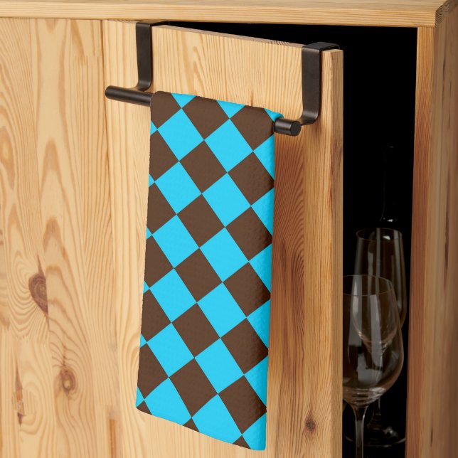 Blue Brown Diamond Chequered Pattern	 Tea Towel (Thirds Fold)