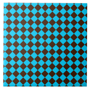 Blue Brown Diamond Chequered Pattern Tile