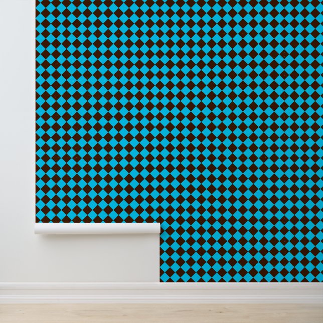 Blue Brown Diamond Chequered Pattern	 Wallpaper (Application)