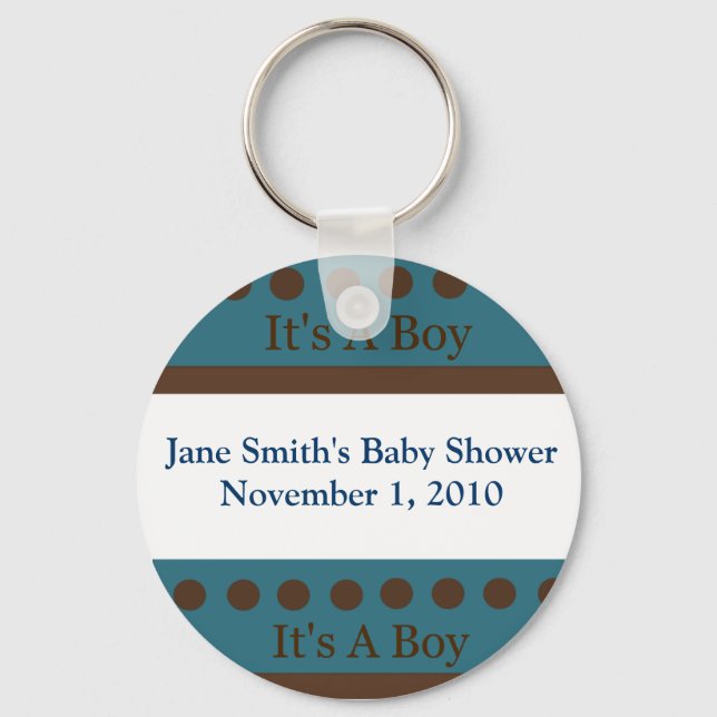 Blue & Brown Dot It's A Boy Key Chain Shower Favou (Front)