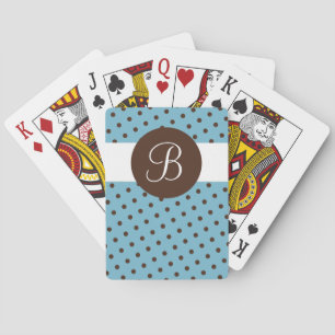 Blue brown dots custom monogram playing cards