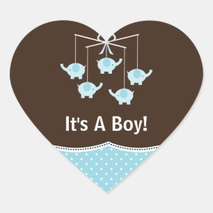 Blue & Brown Elephant Mobile Thank You Heart Sticker