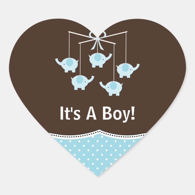 Blue & Brown Elephant Mobile Thank You Heart Sticker (Front)