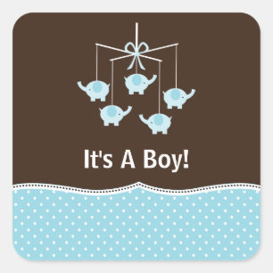 Blue & Brown Elephant Mobile Thank You Square Sticker