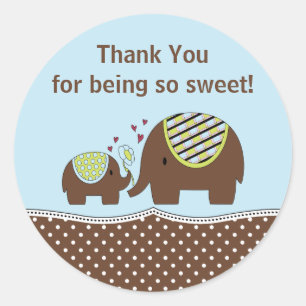 Blue & Brown Elephant Thank You Sticker