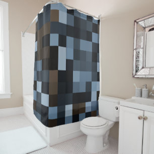 blue, brown, fabric, textile, design, plaid, shower curtain