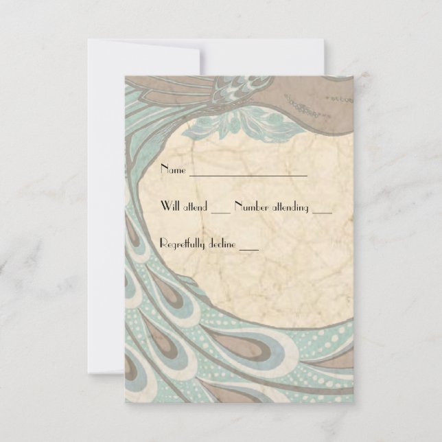 Blue Brown Faded Vintage Peacock rsvp (Front)