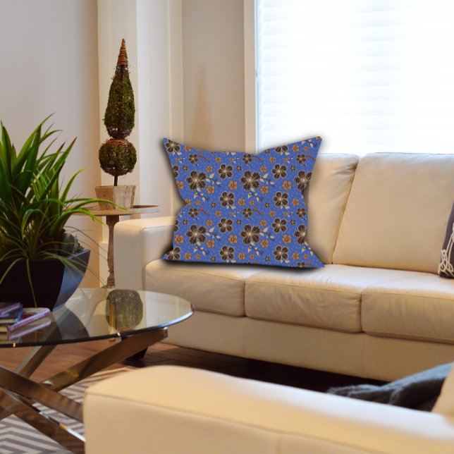 Blue Brown Floral  Cushion (Creator Uploaded)