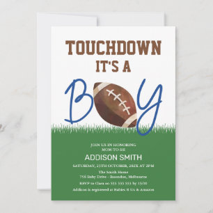Blue Brown Football Baby Shower Invitation