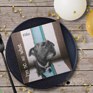 Blue Brown Funny 50th Dog Close Up Napkin