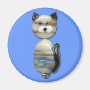 Blue Brown Glass Bead Cat Magnet